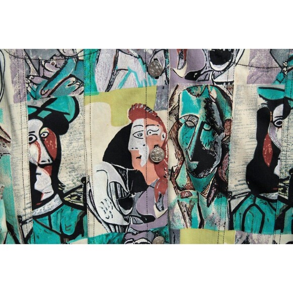 Vintage Kaktus Women's Jacket Cotton Blend 3/4 Sleeves Picasso Art Buttons XL - Picture 4 of 8